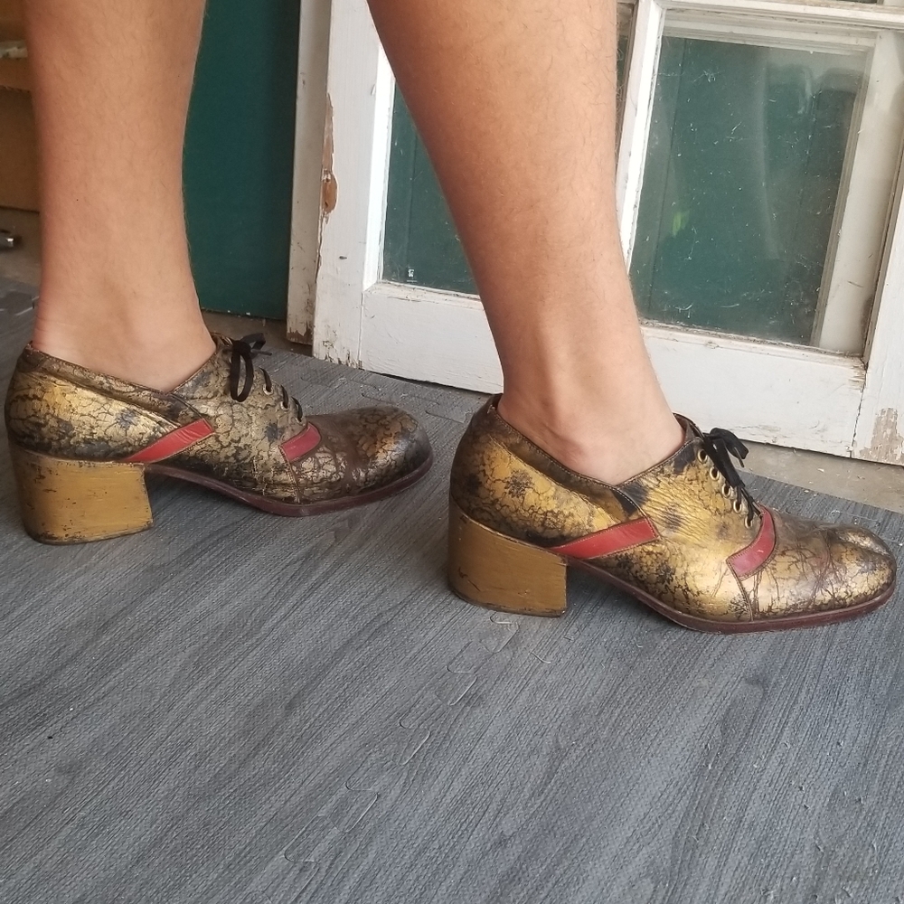 Brass Boot Company italian made mens size 12 disco platform shoes 1970's